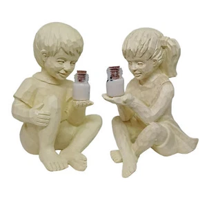Garden Ornament Solar Little Girl Resin Boy Figurines Outdoor Decor - Picture 1 of 13
