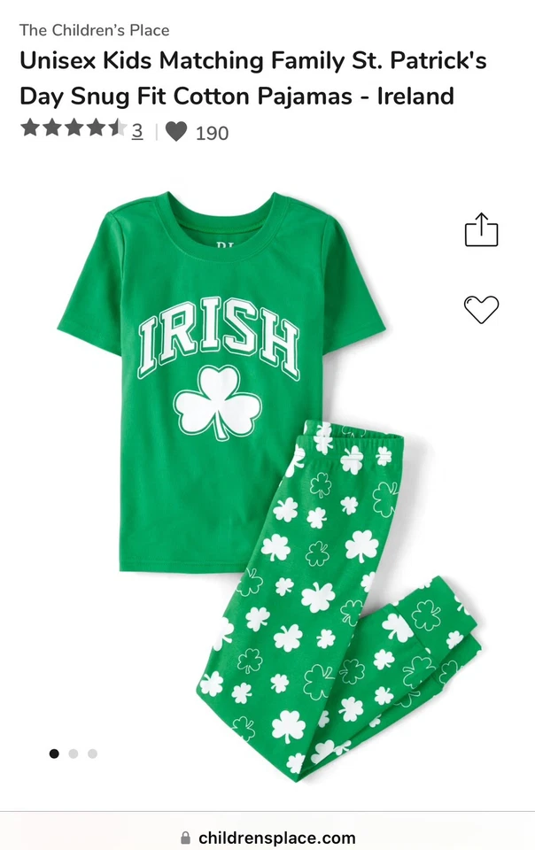 The Children's Place Boys St Patty’s Day Shamrock Cotton Pajamas Size 12 - Image 1 of 1
