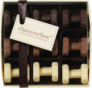 Chocolate Dumbbells | Handmade Belgian White, Milk, and Dark Chocolate - 70G - U - Picture 1 of 24