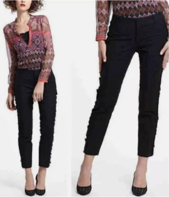 ELEVENSES Anthropologie Tuxedo Pants Size 2 Black Daisy Lace Crochet Trim - Image 1 of 4