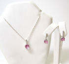 Ladies Jewellery Set 9ct White Gold TwoPiece Created Pink Sapphire &amp; Diamond Set