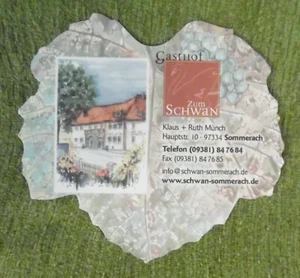 Tapa de cerveza, posada Zum Schwan - 97334 Sommerach, en forma de hoja, 12 x 11 cm - Imagen 1 de 2