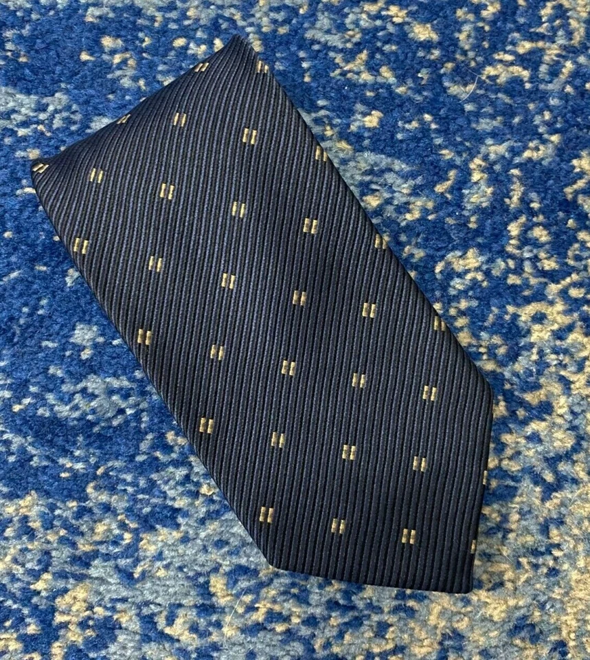 Corbata Armani Collezioni Azul Marino Beige Sesgado Rayas Geométrica 100% Seda Italia Foto 1 de 4