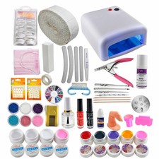 Kit Ricostruzione Unghie Completo 9 Gel Uv Lampada Uv 36 Watt Nail Art