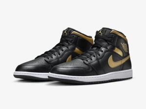 Nike Air Jordan 1 Mid Black Metallic Gold Sneaker Schuhe 45 47.5 11 DQ8426-071 - Bild 1 von 8
