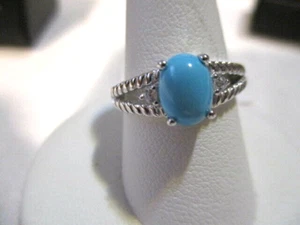 AVON Sterling Silver Simulated Turquoise Ring 1 1/2-ct stone w/CZ's Size 7 - Picture 1 of 10