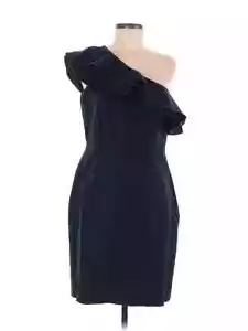 J. Crew Womens Woven Cotton Silk One Shoulder Ruffle Navy Blue Dress 6T Tall - Picture 1 of 5