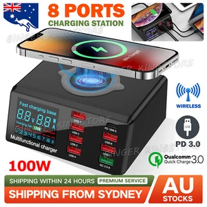 8 Ports Multi USB Charger Quick Charge Fast Wireless Charging Station HUB - Picture 1 of 10