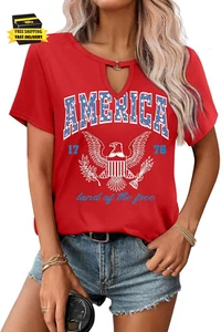 4Th of July Shirts for Women American Flag Shirt Patriotic T-Shirt America 1776 - Picture 1 of 6