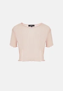 Missguided Previous imageNext image pink metallic lettuce hem crop top Uk Size 8 - Picture 1 of 5