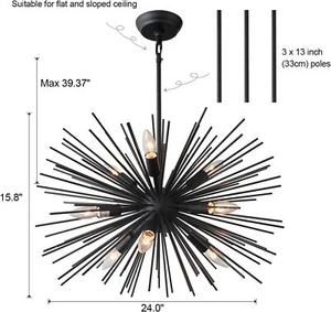 ZIRALIO Black Sputnik Chandelier 9-Light Starburst Chandelier - Picture 1 of 4