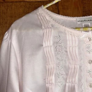 Vintage Miss Elaine Baby Rosa Nachthemd Langarm Stickerei Blumen Gr. Small - Bild 1 von 11