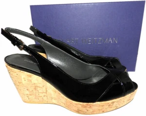 $460 Stuart Weitzman Wedge Sandals Vent Peep Toe Slingbacks Cork Sz 10 Fit 9-9.5 - Picture 1 of 6