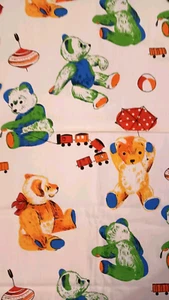 Vintage 70s' Fabric Child Juevenile Teddy Bear Cotton Blend 44 x 61 Green Yellow - Picture 1 of 9