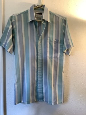 Lightweight Vintage Men’s Small Blue Button-Up Short Sleeve Miami Vice Vibes - Image 1 of 4