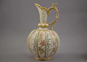 Grainger Hand-Reticulated Floral Ewer Vase Aesthetic Royal China Works Worcester - Picture 1 of 1