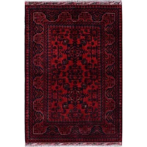 2'9"x3'10" Red Afghan Khamyab Tribal Design Hand Knotted Wool Sample Rug R708 - Picture 1 of 7