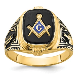 14K Solid Yellow Gold Mens Onyx Masonic Ring - Picture 1 of 110
