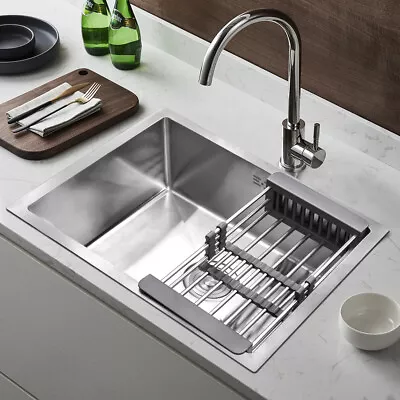 Large Super Deep Single Bowl Square Stainless Steel Kitchen Sink Undermount UK • 65.99£