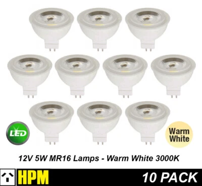 10 x HPM Premium LED Downlight Globes Bulbs Lamps 5W 12V MR16 Warm White 3000K - Image 1 of 4