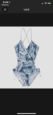 Espléndido Traje de Baño Niñas Azul y Blanco Estampado de Palma 1 PIEZA Traje de Baño Talla 14 Nuevo sin Etiquetas Foto 1 de 2