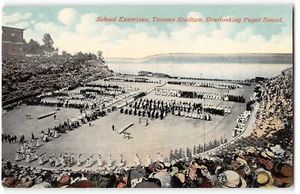 Postal vintage de ejercicios escolares, estadio Tacoma, Puget Sound, WA 1910 - Imagen 1 de 2