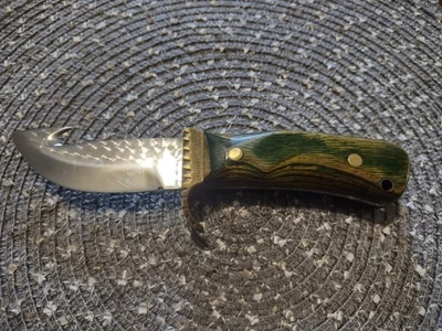 Brass Handle Full Tang Fixed Blade Hunting Knife Starburst Wood Handle - Image 1 of 4