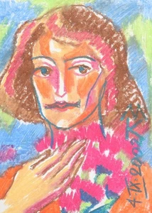 Contemporary abstract pastel painting woman portrait signed - Imagen 1 de 10