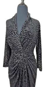 Catherine Malandrino Dress Women 8 Black Stretch Knit Faux Wrap Twist Knot - Picture 1 of 15