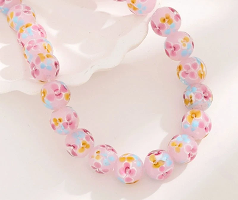 30 cuentas de flores de moda de vidrio de murano hechas a mano 12 mm---rosa Foto 1 de 1