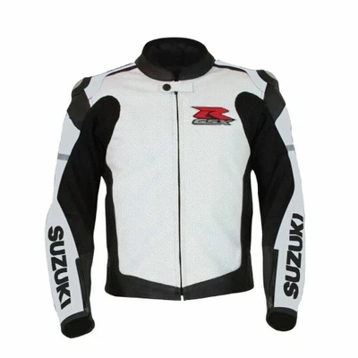 Chaqueta de carreras de motocicletas Suzuki GSX-R cuero de vaca moto chaqueta de montar Foto 1 de 4