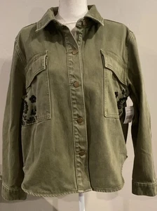 Driftwood Damen Army Green Denim Embroidered Jacke/Shirt Gr. XL Neu mit Etikett - Bild 1 von 9
