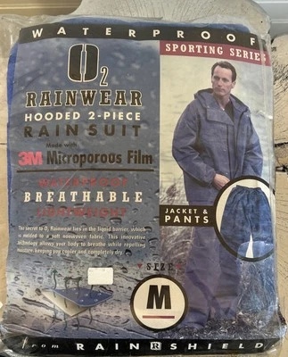  Men's Rain Suit 2 Piece hooded 3M Waterproof Breathable Rain Gear  Blue - Image 1 of 4