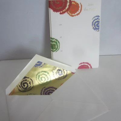 VTG Caspari 16 Cards Invitation Join Party Twirly Whirly Nel Whatmore Gold Foil - Image 1 of 4