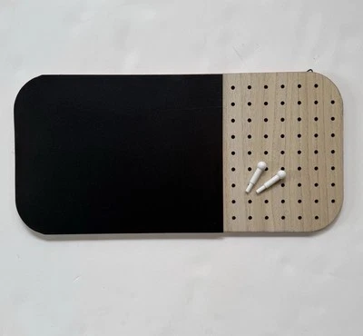 Hanging Chalk/Message Board w/peg board 15”x 6”, wall mount, black & beige - Image 1 of 4