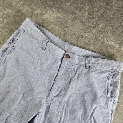 Tommy Bahama Pantalones Cortos Para Hombres 38 Azul Blanco Rayas Mezcla de Lino Chino Bermudas Playa Foto 1 de 4