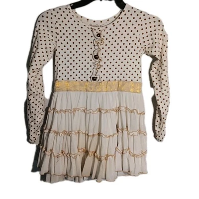 Vestido de babado Mustard Pie feminino tamanho 7 manga longa bolinhas marrom e dourado - Imagem 1 de 4