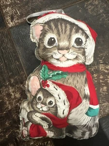 Cuscino natalizio cucito a mano gatto gattino e topo lancio 7”x11” - Foto 1 di 5