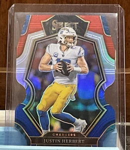 Panini Select 2022 - Premier Level Justin Herbert #155 rojo y azul Prizm troquelado - Imagen 1 de 1