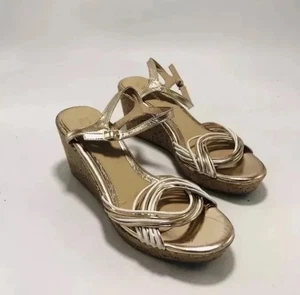 Dune Wedge Espadrilles High Wedge Heel Sandals White And Gold Uk Size 6 Eur 39 - Picture 1 of 7