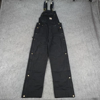 Carhartt Bib Overalls Mens Small Black Loose Fit Quilt Lined OR4393 104393-BLK - Image 1 of 4