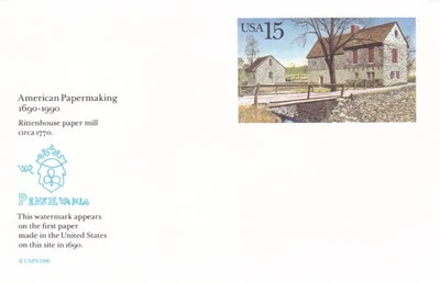 15¢ Postal Card, Rittenhouse Paper Mill, Philadelphia, Pensilvania - Image 1 of 2