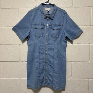 Madewell Shirtdress Women 14 Blue Denim Seamed Mini Snap Button Western DM7476 - Picture 1 of 9