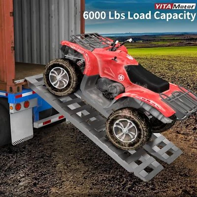 84" x 14" Aluminum Trailer Ramps for Trucks & ATVs 2X 6000 lbs Weight Capacity - Image 1 of 4