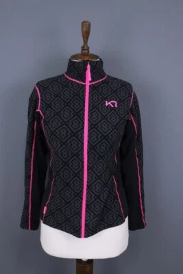 Chaqueta polar Kari Traa gris geoimétrica Fair Isle cremallera completa senderismo talla M Foto 1 de 4