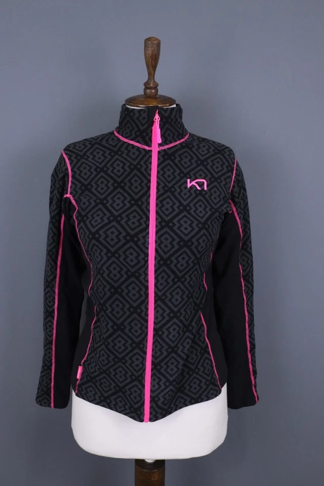 Chaqueta polar Kari Traa gris geoimétrica Fair Isle cremallera completa senderismo talla M Foto 1 de 4