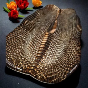 Akcam Silverina Snakeskin Pattern Gold & Silver Handmade Turkey Glass Platter  - Picture 1 of 15