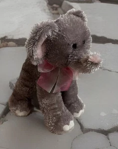 Elephant Plush Pink On Ears And Nose With White On Feet Pink Bow Standing 11inch - Picture 1 of 5