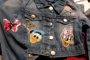 Custom Donald Daffy Duck Patch Distressed Girls Crop Jean Jacket no 2 alike  - Picture 1 of 2