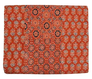 Kantha Quilt Handmade Ajrakh Print Blanket Throw Bedspread Bedding Cotton Orange - Picture 1 of 6